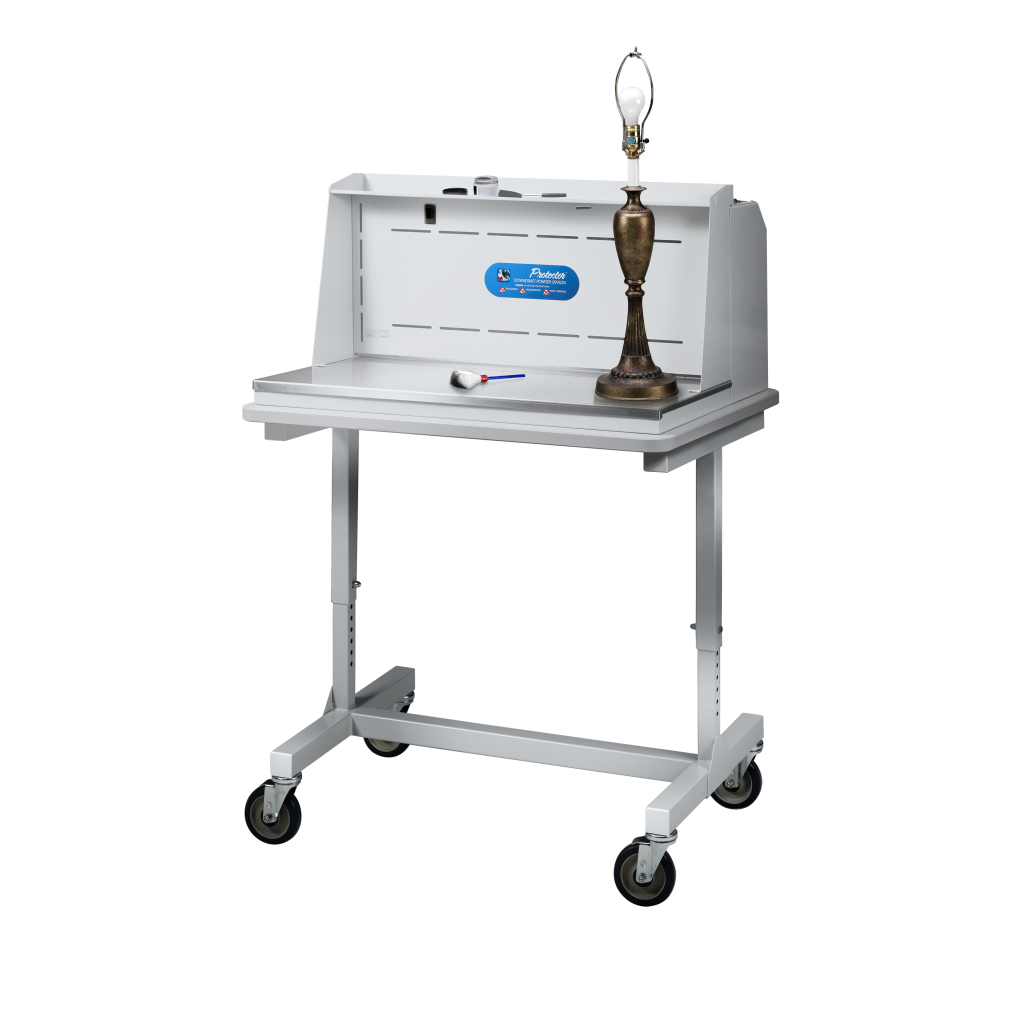 Protector Downdraft Powder Station shown on Variable Height Bench