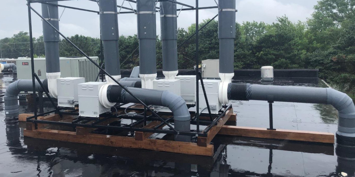 Intelli-Sense Multi-Speed Blowers mounted on roof after rain